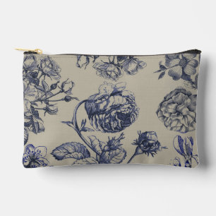 Pochette À Accessoires Motif floral botanique toile bleue vintage antique