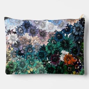 POCHETTE À ACCESSOIRES MOTIF FLORAL CHRYSANTHÈME BLEU ET TURQUOISE