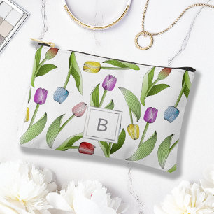 Pochette À Accessoires Motif floral de tulipe coloré moderne monogrammé