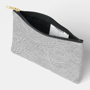 Pochette À Accessoires Motif floral en relief gris