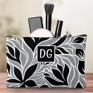 Pochette À Accessoires Motif floral moderne monogramme noir gris blanc