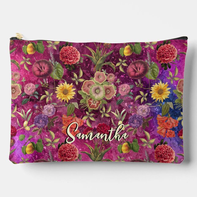 Pochette À Accessoires Motif floral monogramme de fleurs violettes rose c (Recto)