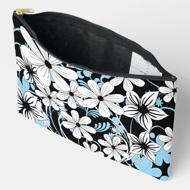 Pochette À Accessoires Motif floral noir et blanc rétro (Ouvrir)