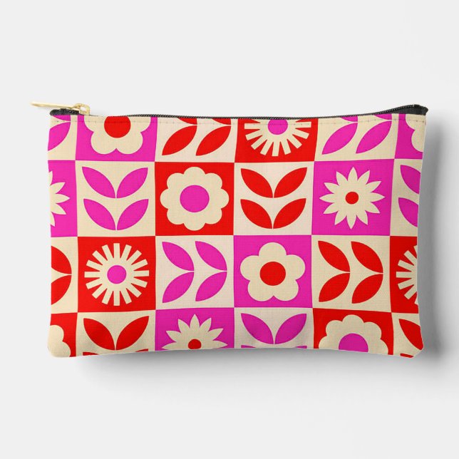 Pochette À Accessoires Motif floral rétro vibrant (Recto)