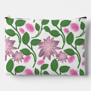 Pochette À Accessoires Motif floral rose avec feuilles vertes