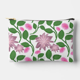 Pochette À Accessoires Motif floral rose avec feuilles vertes