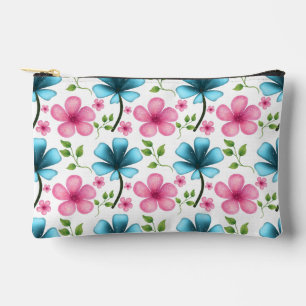 Pochette À Accessoires Motif floral rose et bleu