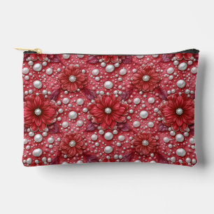 Pochette À Accessoires Motif floral rouge avec accents de perles