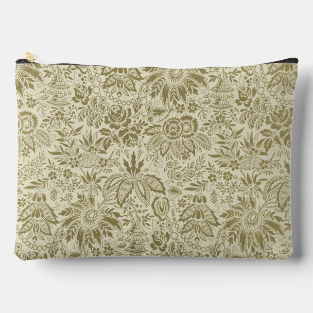 Pochette À Accessoires Motif Floral Vert Sage Antique Damas (Recto)