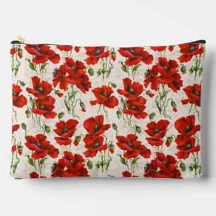 Pochette À Accessoires Motif floral vintage coquelicot rouge, Art botaniq
