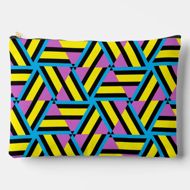 Pochette À Accessoires Motif géométrique bleu jaune violet Aqua noir (Recto)