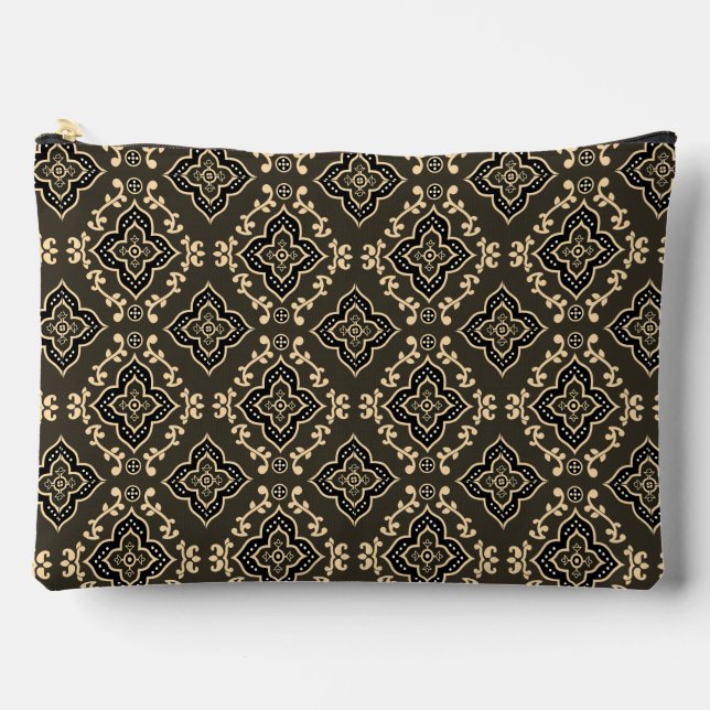 Pochette À Accessoires Motif géométrique doré et marron / Impression indi (Recto)