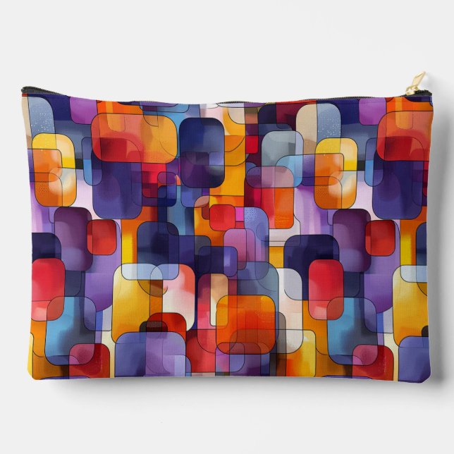 Pochette À Accessoires Motif géométrique moderne jaune violet (Verso)