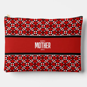 Pochette À Accessoires Motif géométrique pixelisé rouge, noir et blanc