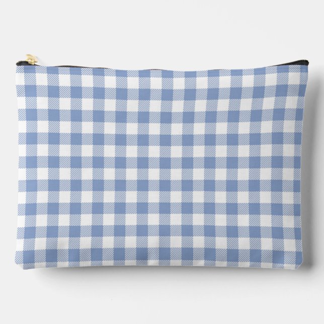 Pochette À Accessoires Motif Gingham Bleu Clair Imprimé Carreaux Classiqu (Recto)