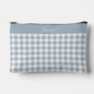 Pochette À Accessoires Motif Gingham Carreaux Prépa Vérifié Nom Bleu Blan