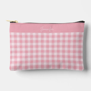 Pochette À Accessoires Motif Gingham Rose Nom à Carreaux Féminin