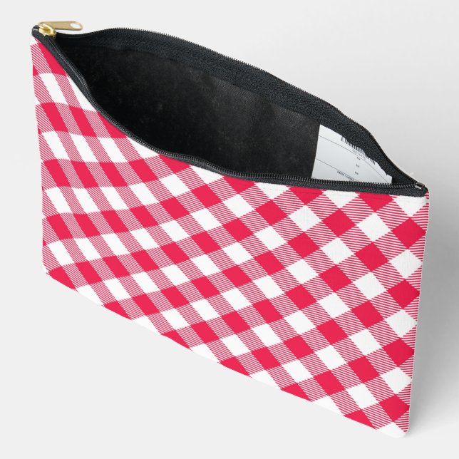 Pochette À Accessoires Motif Gingham Rouge et Blanc Classique Rustique (Ouvrir)