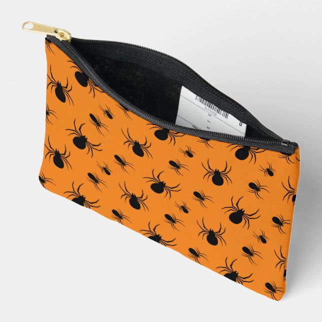 Pochette À Accessoires Motif Halloween araignées Noir et Orange (Ouvrir)