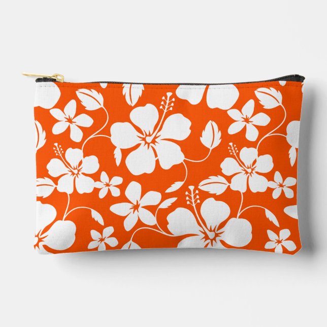 POCHETTE À ACCESSOIRES MOTIF HAWAIIAN HULA (HIBISCUS) EN ORANGE (Recto)