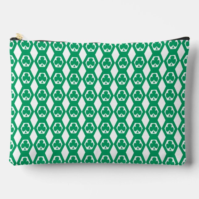 Pochette À Accessoires Motif Hexagone Blanc Vert Trèfle Grand (Recto)