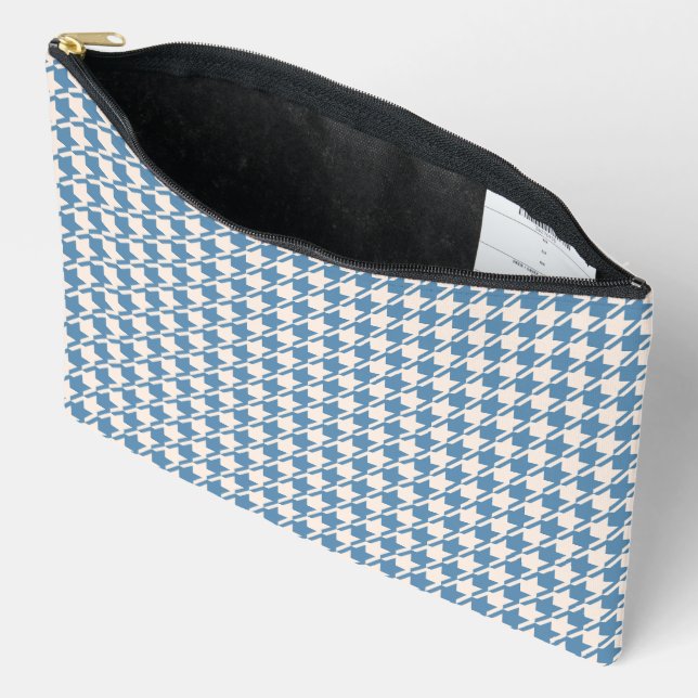Pochette À Accessoires Motif Houndstooth Blue+Cream (Ouvrir)