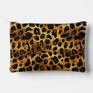 Pochette À Accessoires Motif Léopard Marron Doré Pailleté Luxe