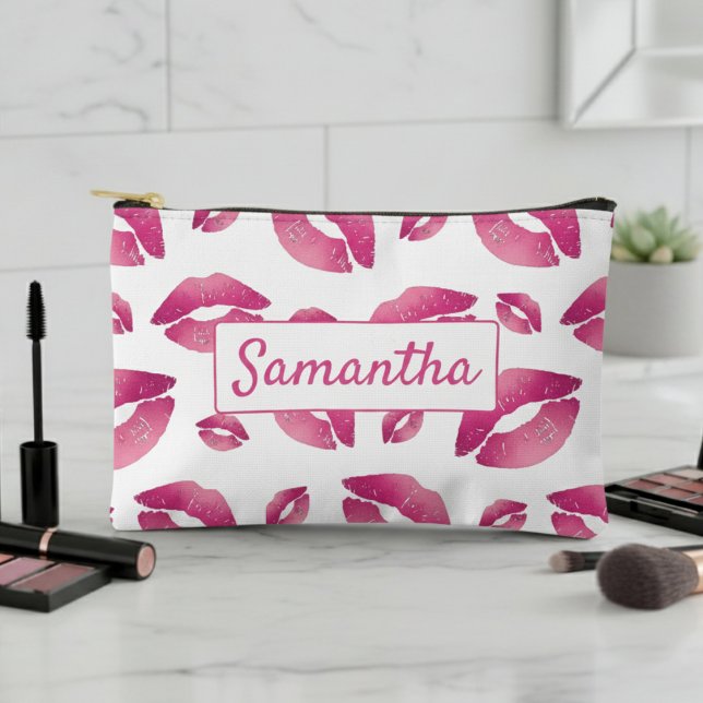 Pochette À Accessoires Motif Lèvres Rose & Blanc (Créateur téléchargé)