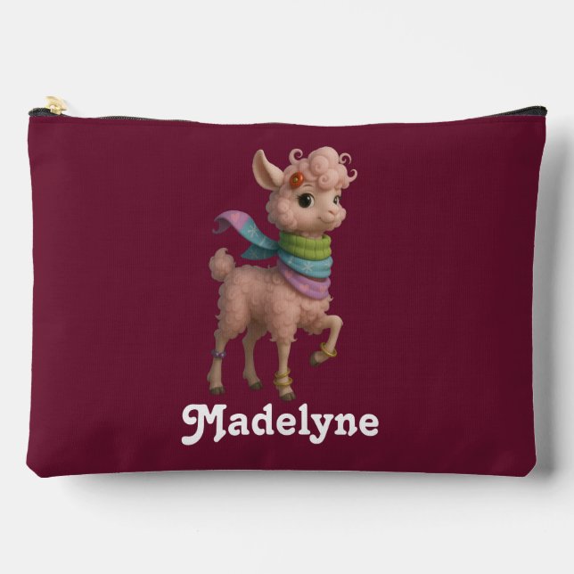 Pochette À Accessoires Motif Llama rose perzonalisé (Recto)