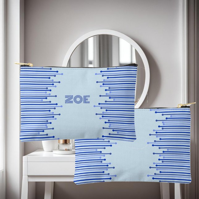Pochette À Accessoires Motif moderne rayé sur bleu pâle personnalisé (Créateur téléchargé)