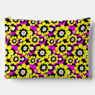 Pochette À Accessoires Motif néon floral lumineux cramoisi et flux jaune
