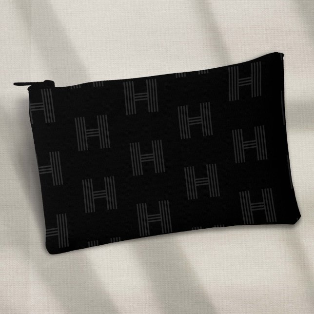 Pochette À Accessoires Motif noir monogramme, golf (Black Monogram Pattern, Simple Black small pouch)