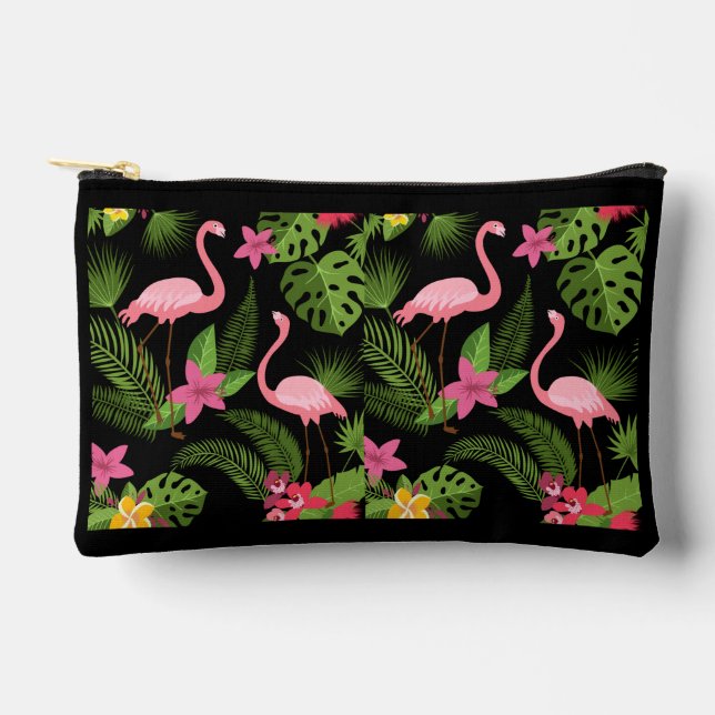 Pochette À Accessoires Motif Paon Rose avec Fleurs   (Recto)