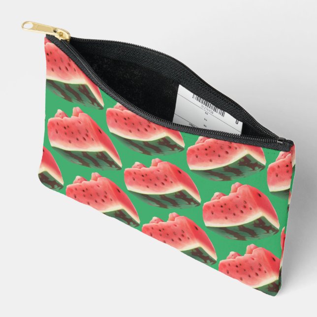 Pochette À Accessoires Motif Pastèque Juteuse : Dessin de Fruit d'Été (Ouvrir)