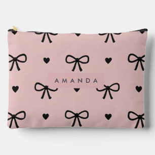 Pochette À Accessoires Motif personnalisé de nœud rose et de cœur mignon