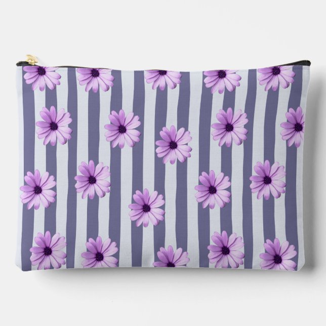 Pochette À Accessoires motif rayé avec des pâquerettes violettes (Recto)
