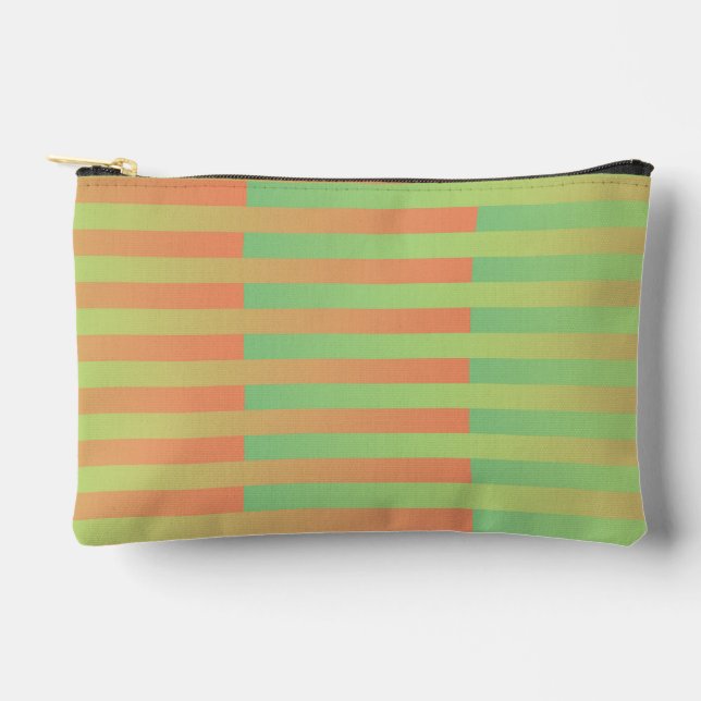 Pochette À Accessoires Motif rayé vert orange petit (Recto)