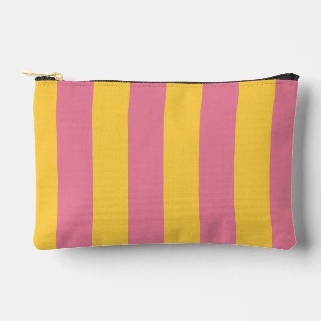 Pochette À Accessoires Motif rayé vertical rose et jaune vibrant (Recto)