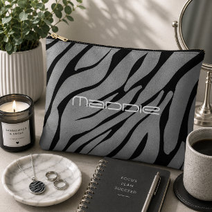 Pochette À Accessoires Motif rayures zèbre argent métallisé