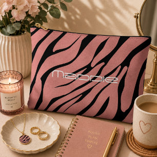 Pochette À Accessoires Motif rayures zèbre rose métallisé