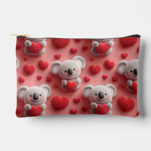 Pochette À Accessoires Motif sans couture de koala duveteux 3D et de cœur