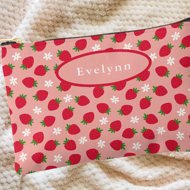 Pochette À Accessoires Motif simple moderne de fraise rose (Créateur téléchargé)