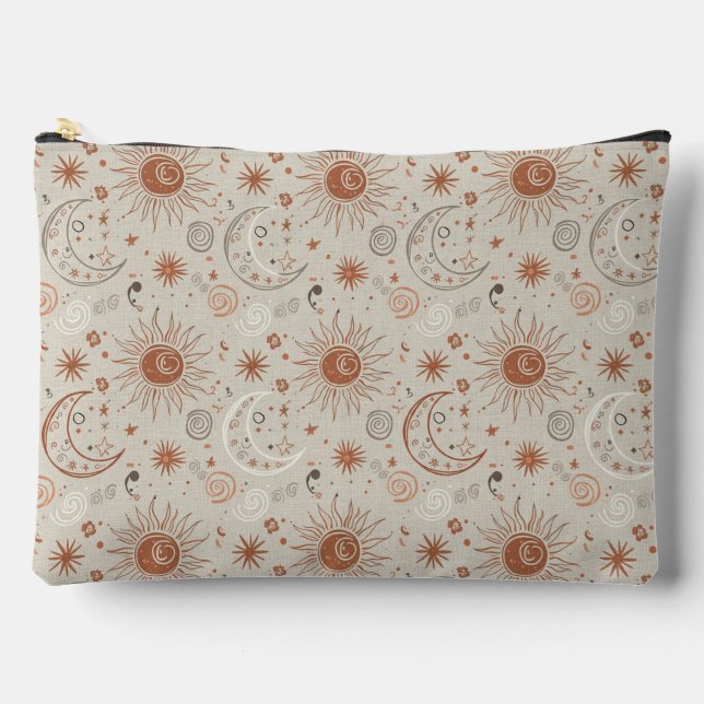 Pochette À Accessoires Motif Soleil et Lune Bohème (Recto)