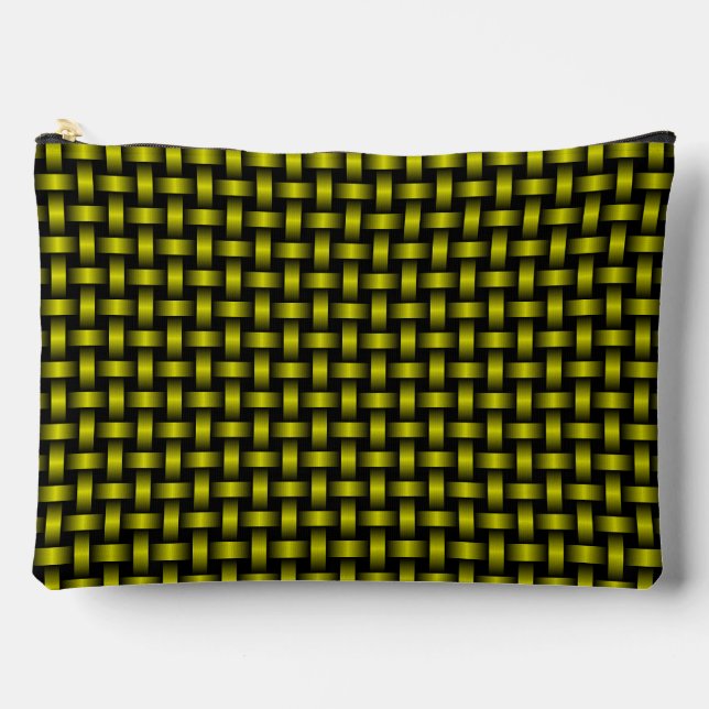 Pochette À Accessoires Motif Tissé Jaune Noir Grand (Recto)