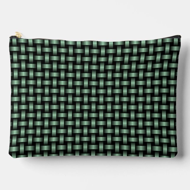 Pochette À Accessoires Motif Tissé Vert Noir Grand (Recto)