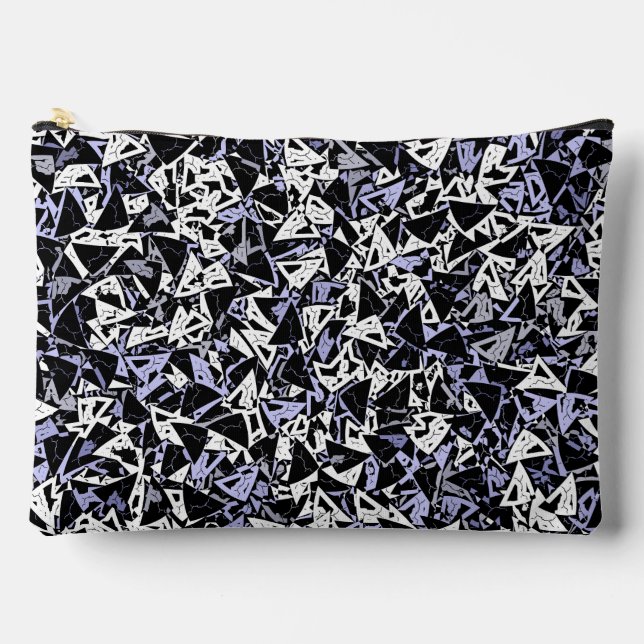 Pochette À Accessoires Motif Triangle Noir Violet Grand (Recto)