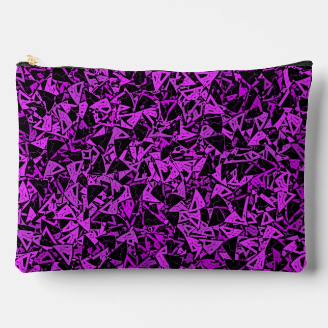 Pochette À Accessoires Motif Triangle Noir Violet Grand (Recto)
