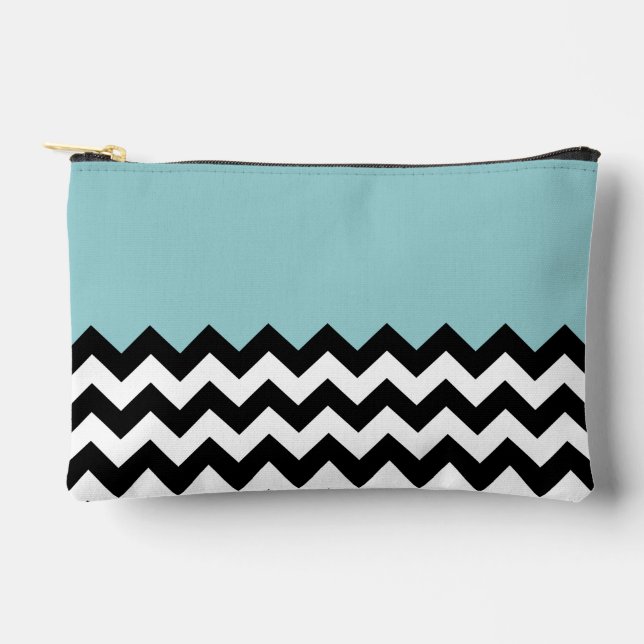 Pochette À Accessoires Motif Zigzag noir et blanc, Chevron, Bleu (Recto)