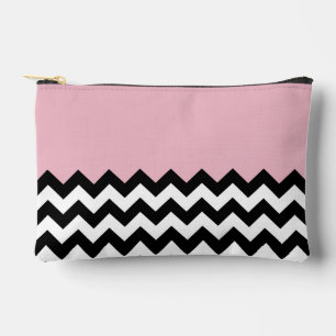 Pochette À Accessoires Motif Zigzag noir et blanc, Chevron, rose