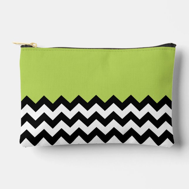 Pochette À Accessoires Motif Zigzag noir et blanc, Chevron, Vert (Recto)